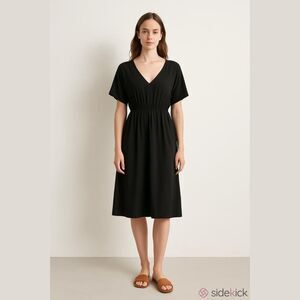 Soft Surroundings Black Midi Dress V-neck Button Up